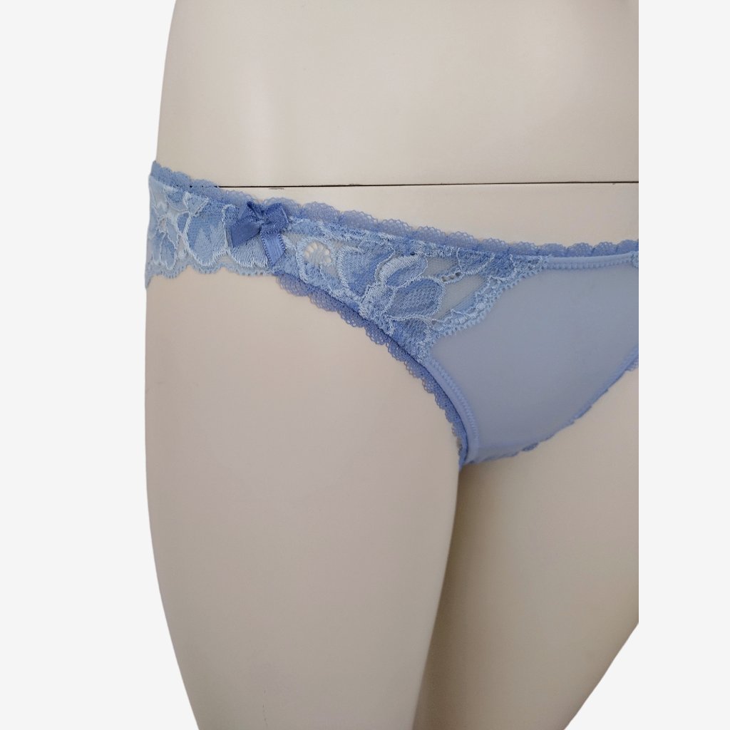 Adore Me Blue Sheer Matte Satin And Floral Lace Cheeky Panty Size S — image 3 of 8